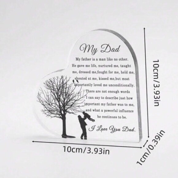 My Dad I Love You Dad Acrylic Dedication Plaque Heart Shape - Picture 3 of 3